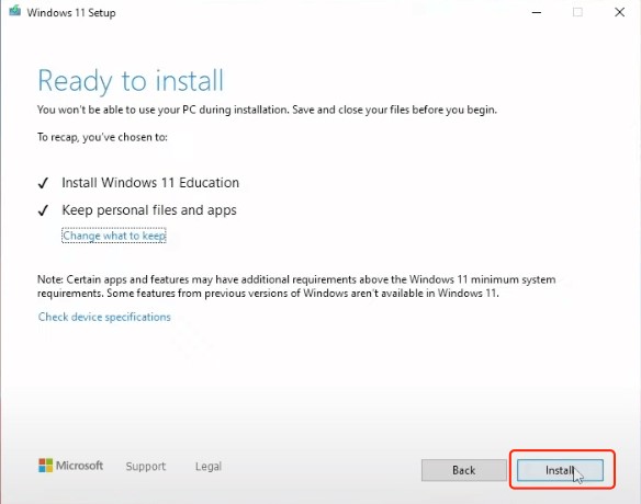 click install to reinstall Windows 11
