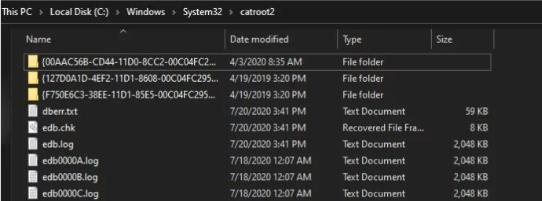 Catroot 폴더에서 모든 항목을 삭제합니다