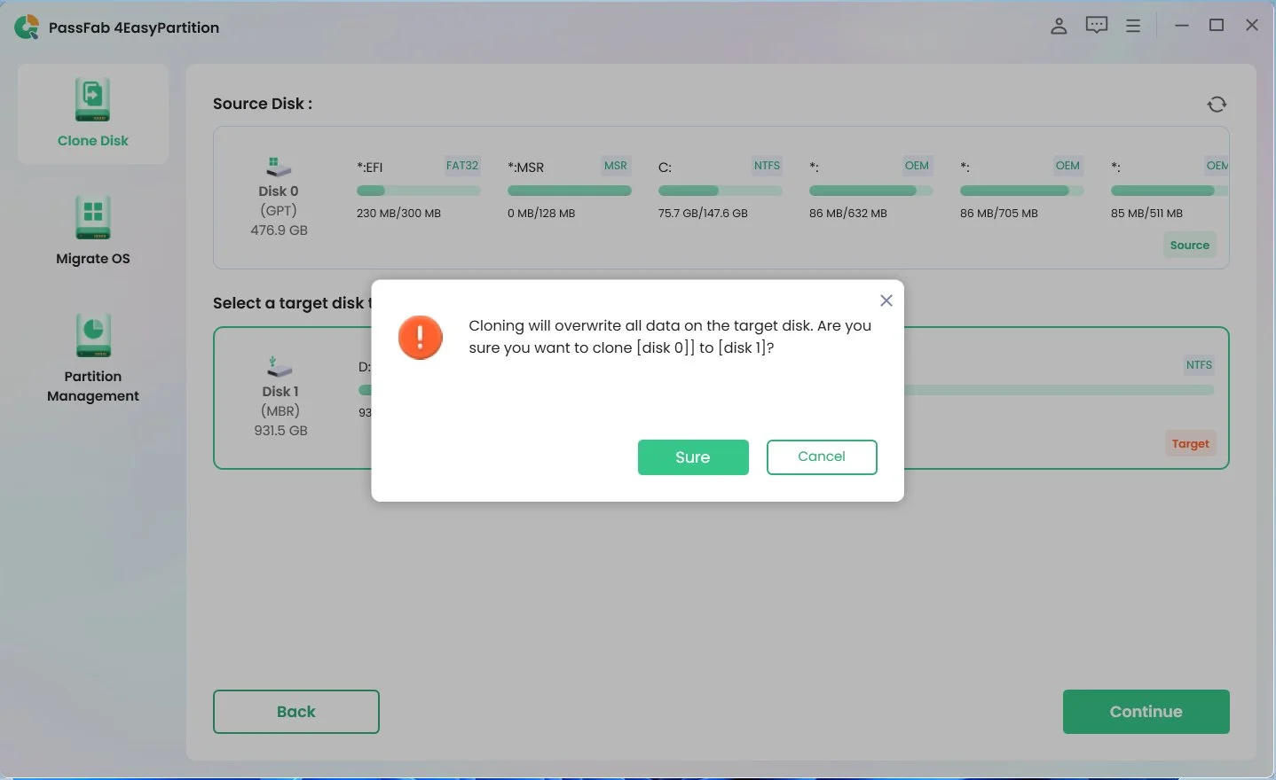 Image of Step 3 of Clone Disk Steps with PassFab 4EasyPartition